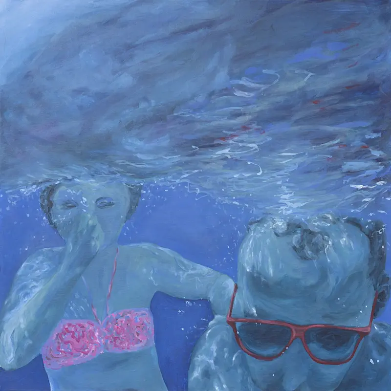 Fiona und Max im Leukerbad, 2022, acrylic on canvas, 80 x 80 cm
