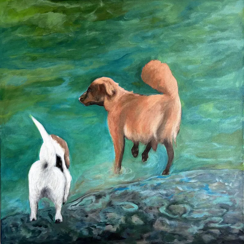 Big Friends on the Aare, 2024, acrylic on canvas, 60 x 60 cm