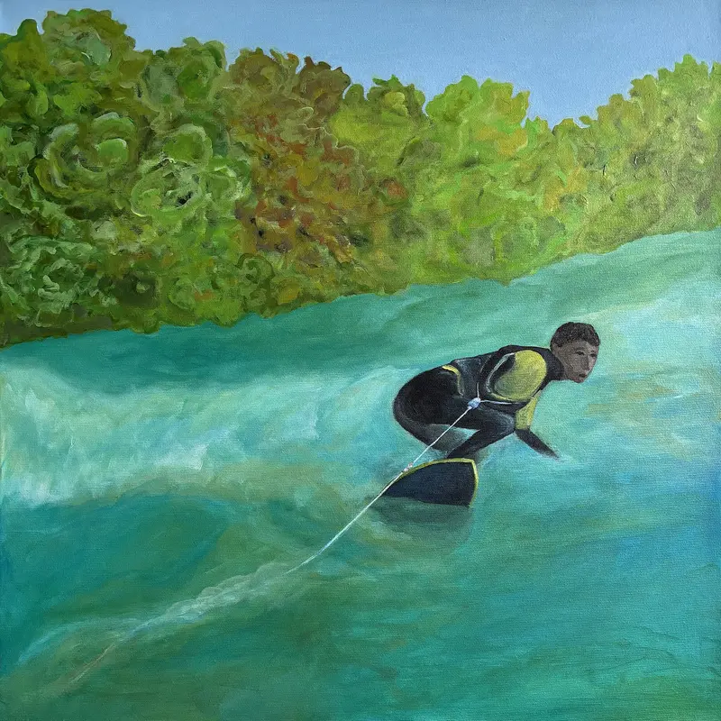 Bungee Surfing Aare, 2024, acrylic on canvas, 60 x 60 cm