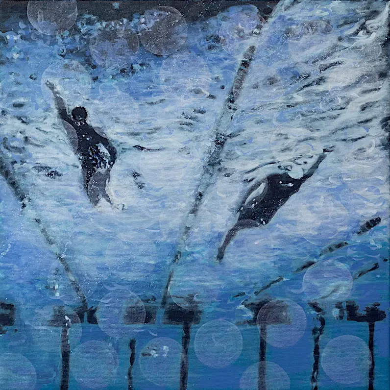 Anna Reber, Swimming Pool, 2020, mixed media on canvas, 50 x 50 cm 800