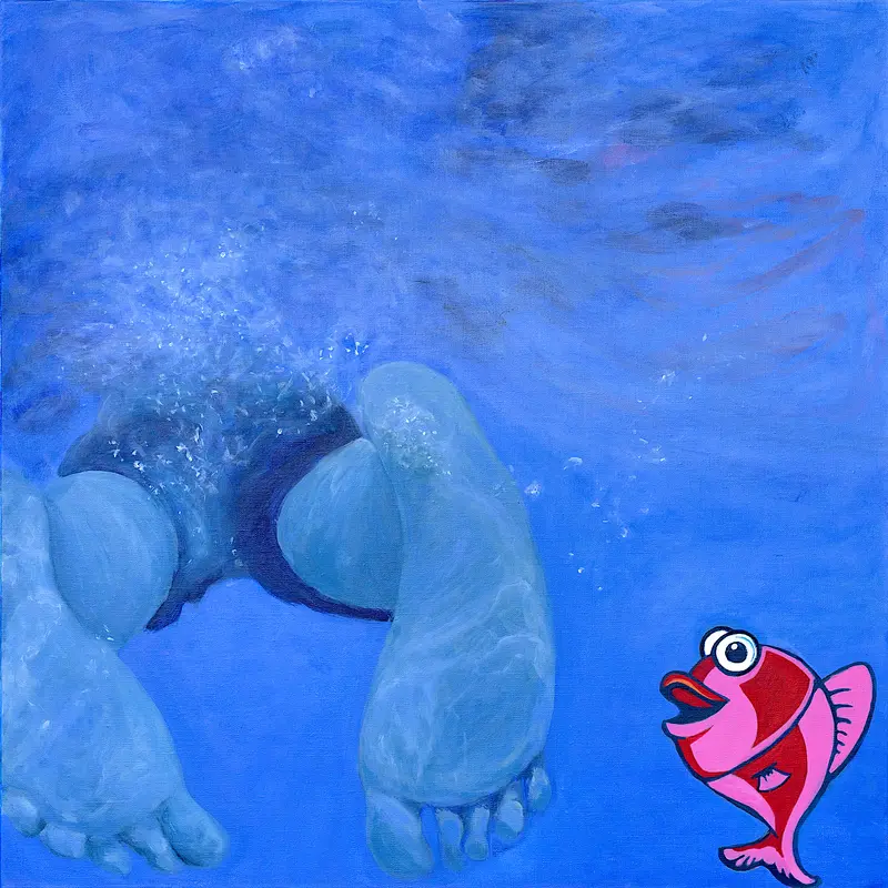 Bastian im Leukerbad, 2022, acrylic on canvas, 80 x 80 cm