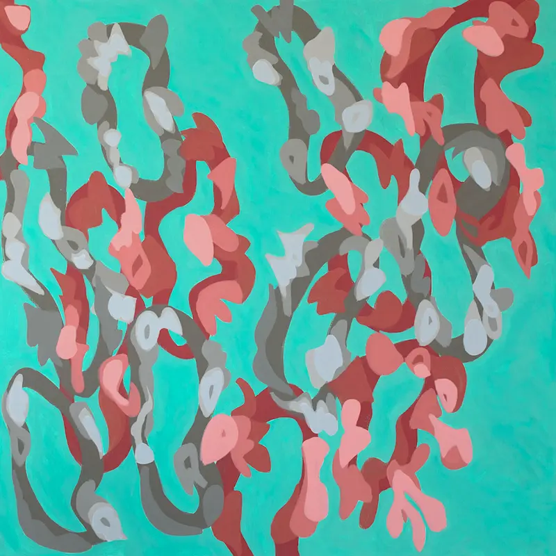 Crayfishes in Lake Divonne, 2018, acrylic on canvas, 90 x 90 cm