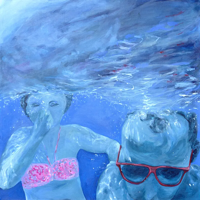 Fiona und Max im Leukerbad, 2022, acrylic on canvas, 80 x 80 cm