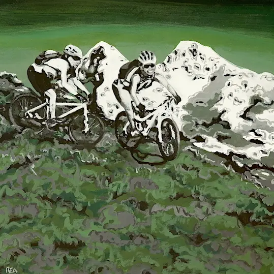 Mountains and Bikes, 2014, acrylic on canvas, 40 x 40cm 100