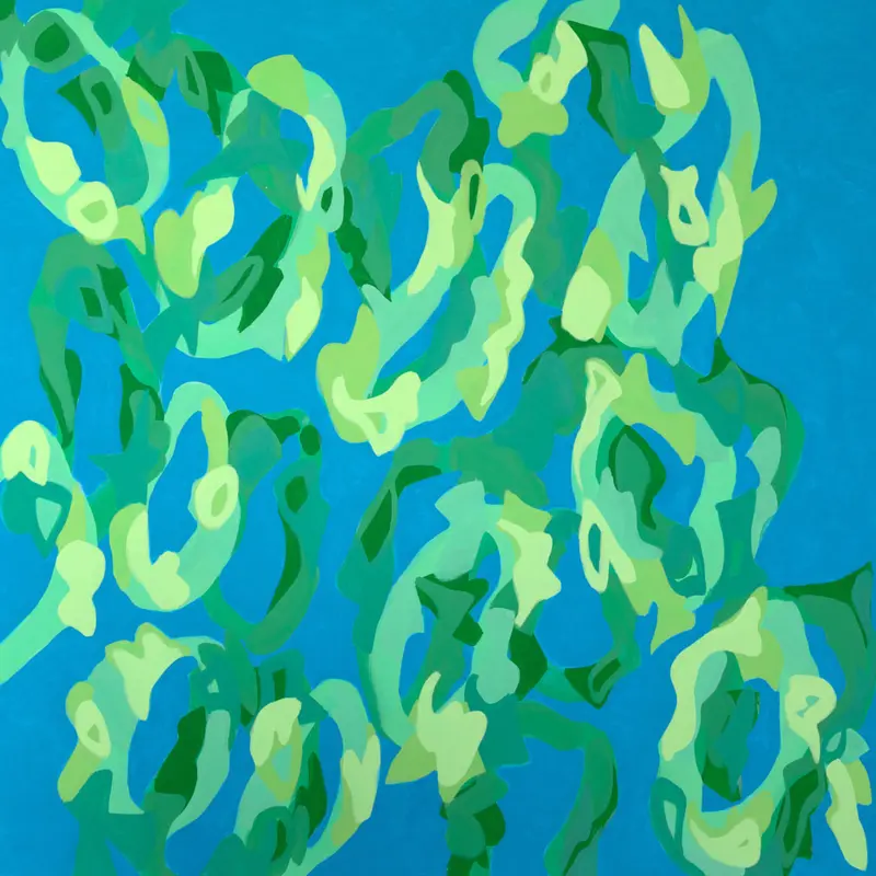 Grass Snakes in Lake Neuchâtel, 2018, acrylic on canvas, 100 x 100 cm